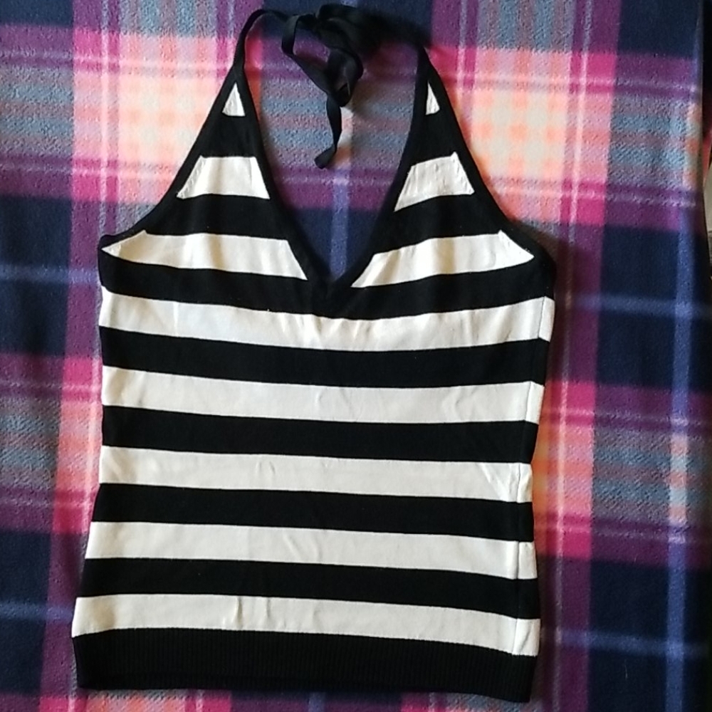 Black and white striped halter